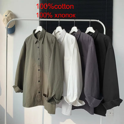 Spring Autumn Cotton White Shirts Male Long Sleeve Man Shirts Black Elegant Casual Shirts for Men