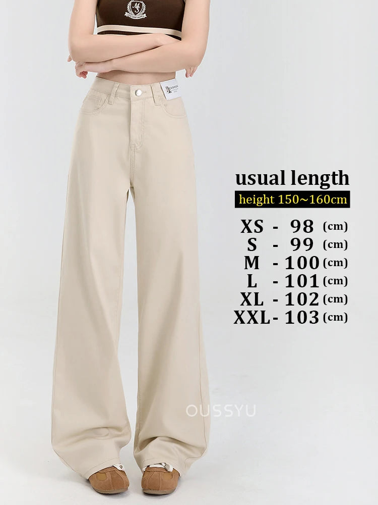 New Summer Soft Lyocell Jeans Women Blue Khaki White High Waist Straight Thin Wide Leg Denim Pants Y2k Loose Female Clothing 2XL