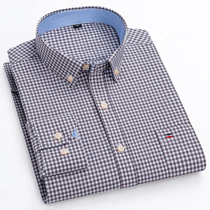 100% Cotton Mens Oxford Shirts New Hot Sale Long Sleeve Casual Stripe Soft Buttoned Plaid Formal Male Clothes Plus Size 7XL 6XL