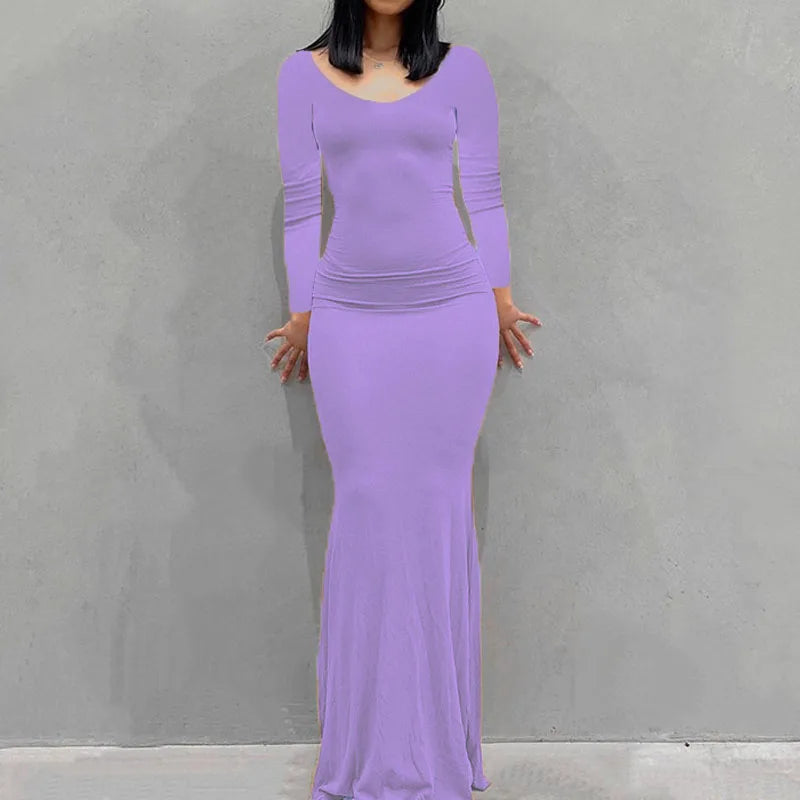 New women's dress long skirt casual slim long-sleeved home dress