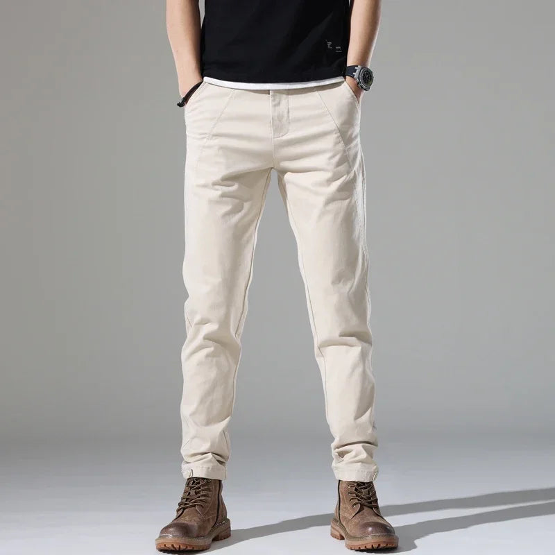 2024 New Men's Cotton Slim Casual Pants Korean Style Stretch Straight Fashionable Solid Color Versatile Casual Trousers Male
