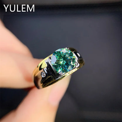 YULEM Real 925 Silver Women Ring with 2 Carats Green Moissanite Jewelry