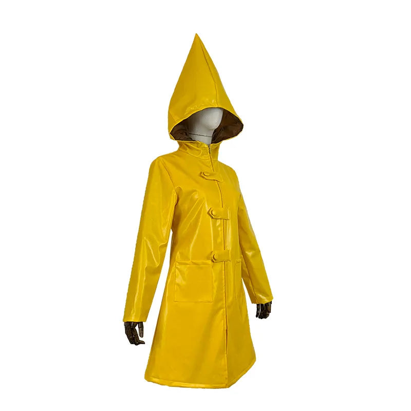 Little Nightmares Six Cosplay Costume Little Nightmare Yellow Raincoat PU Leather Cloak for Adults Halloween Costumes