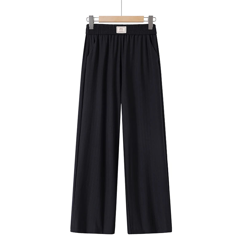 2026 Women's Solid Color Cropped Pants Soft Casual Plus Size Elastic Waist Pants High-quality Outdoor Spring Autumn Pants