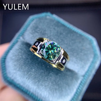 YULEM Real 925 Silver Women Ring with 2 Carats Green Moissanite Jewelry