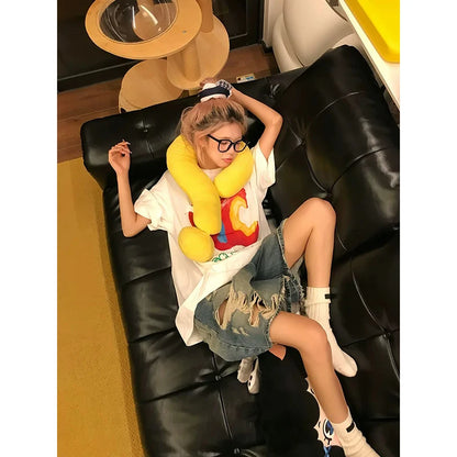 YIBASHU Summer Women Abi American Ripped Jeans Shorts Kpop 2000s Aesthetic Baddie Style  Denim Pants Grunge