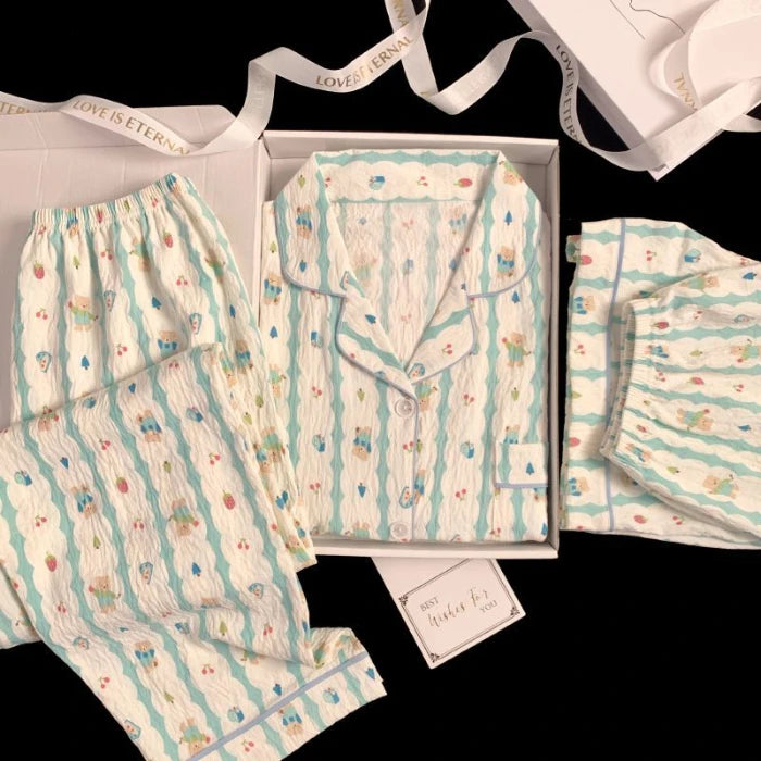 Polka Dot Elegant Women 3PCS Pajama Set Sleepwear Pajama Set Top and Pant with Shorts 3 Piece Set Home Suit Sweet Outfits Y2K
