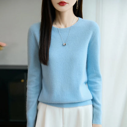 Women 100% Merino Wool Sweater New Fashion O-Neck Pullover Tops Basic Jumper Autumn Winter Woman Cashmere Sweater Knitted Blouse