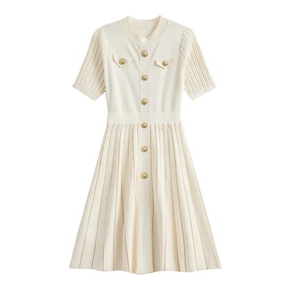 ZJYT New Summer 2026 Fashion Knit Dresses for Women Elegant Short Sleeve Beige Black Casual Daily Party Aline Dress Vestidos