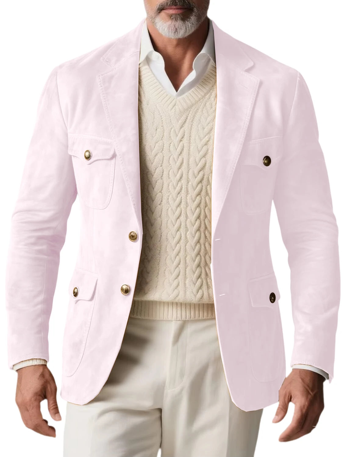 1970s Men's Suede Blazer Retro Slim Fit Two Buttons Multi Pocket High Quality Jacket Fashion Casual Sport Coat For Daily Wear