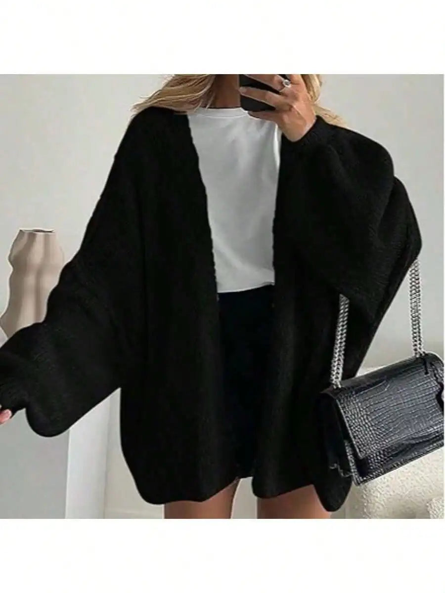 Cardigan Sweaters For Women Oversized Fall Long Sleeve Lightweight Knit Cardigans Winter Clothing Open Front Solid Color Crochet Lantern Sleeve Coat