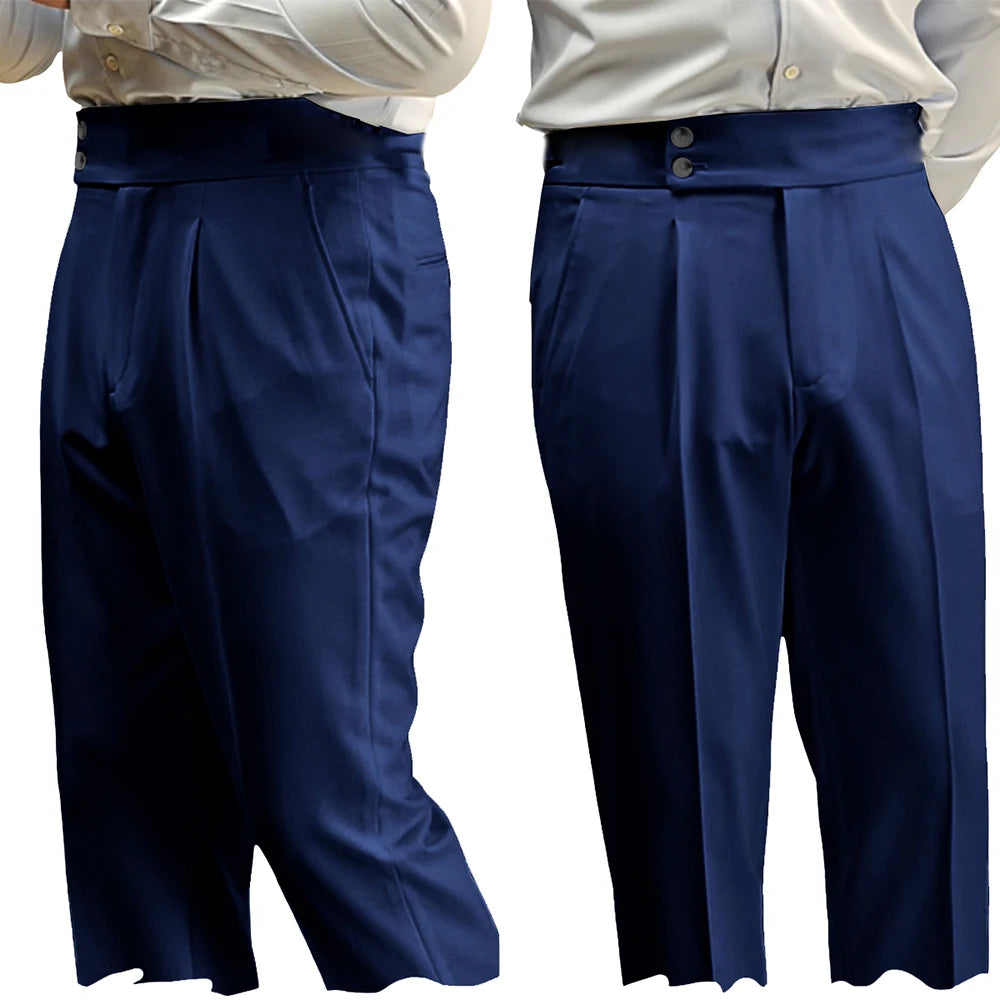 New Casual Solid Color Suit Trousers Men Spring Trendy Belt High Waist Pants Male Business Office Fashion Pleated Straight Pants