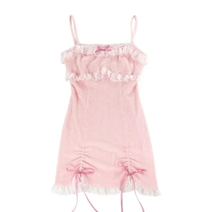 Japanese Kawaill Lolita Dress Women Bow Pink Party Mini Dresses Female Princess Korean Fashion 2 Piece Dress Set 2026 Summer