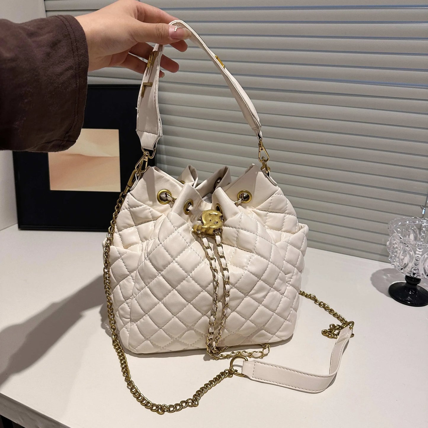 Channeled Bag Women designer makeup bag High Quality Sheepskin Diamond Lattice Handle Vanity Box Tote Bags Crossbody Shoulder Co