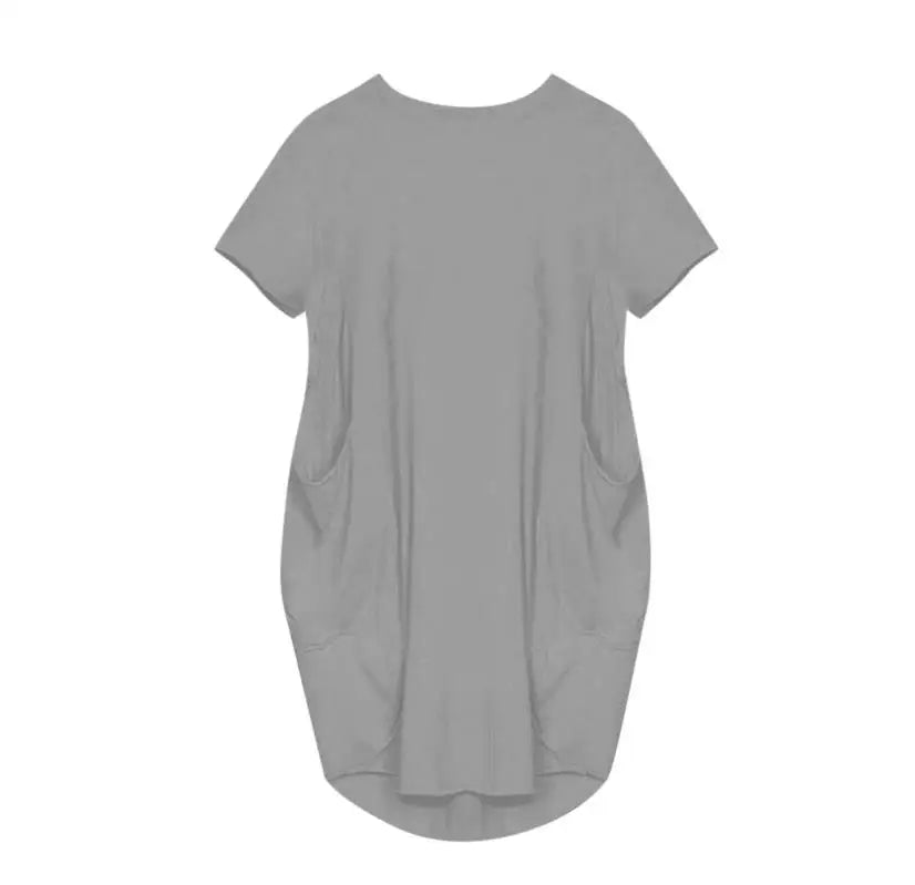 Plus Size Women Short Sleeve O-Neck Loose Casual Dresses Casual Short Sleeve Shirt Mini Dresses Round Neck Pockets Sexy Female T