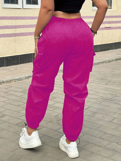 Women's Casual Streetwear Pink Cargo Pants Loose Drawstring Waist Jogger Trousers Plus Size Trendy  Spring Summer Fashionable