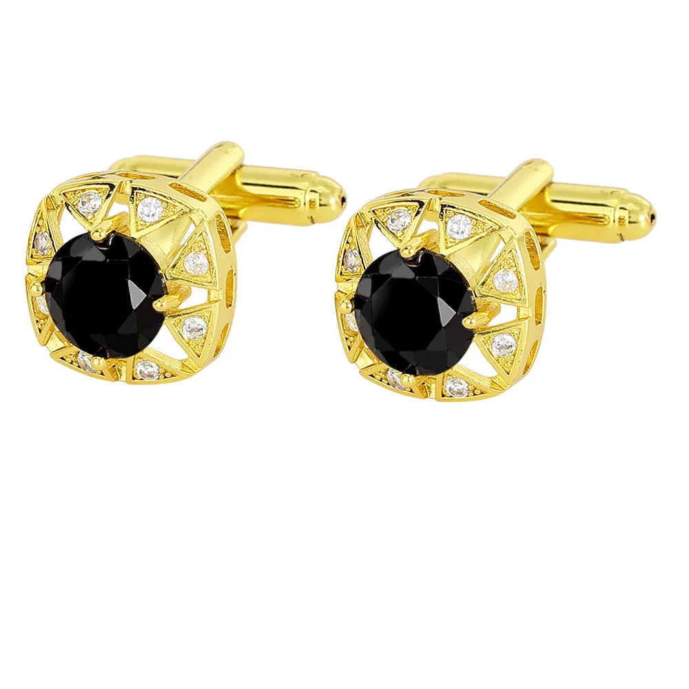 Men Luxury Vintage Metal Cufflinks Zircon Cuffs French Square Buckle Shirt Crystal Copper Cuffs