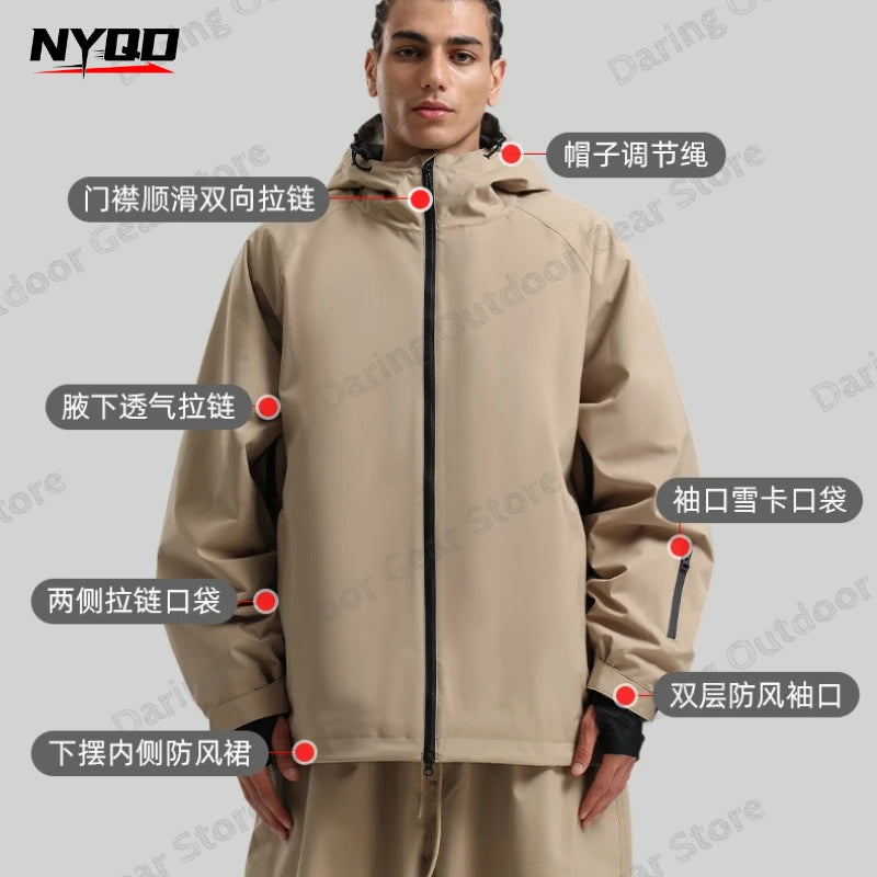 New Unisex Solid Cargo Ski Suit Waterproof Breathable Windproof Snowboard Jacket Professional Winter Outdoor Couple Snowsuit