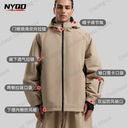 New Unisex Solid Cargo Ski Suit Waterproof Breathable Windproof Snowboard Jacket Professional Winter Outdoor Couple Snowsuit