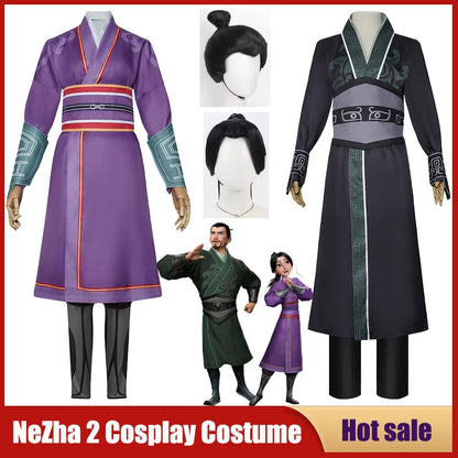 Movie Ne Zha 2 Nezha's Mother Father Cosplay Costumes Nezha Demon Boy Li Jing Yin Fu Ren Carnival Party Wig Clothes Ancient Suit