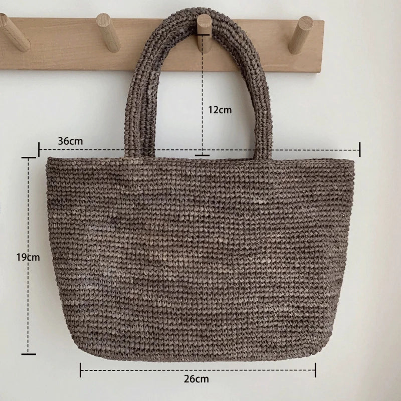 Handmade Raffia Straw Bags for Women Shoulder Bag Summer Woven Beach Bag NEW Natural Grass Handbag Vacation Shopper Tote Purses