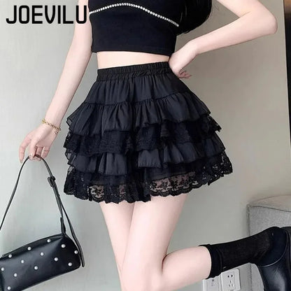 Gothic Lace Tutu Skirt Elastic Sexy Lace Mini Tulle Skirts Party Club Dancer Wear Black Bottoms High Street Y2k Women Clothing
