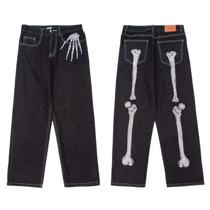 Y2K American cartoon pattern printed high street retro women's high waist fashionable straight loose jeans casual wide-leg jeans