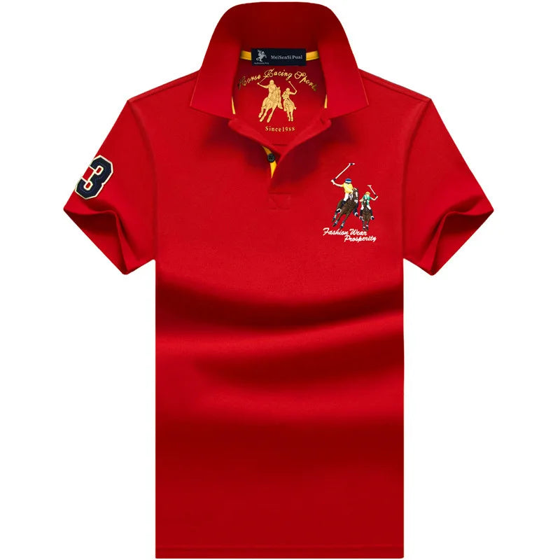 Fashion Polo T Shirt Man Cotton Big Size Polo Shirt Men Casual Embroidery Lapel Button Shirt Short Sleeve High Quality Male Red