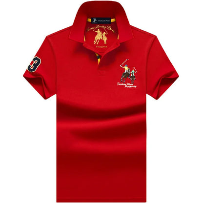 Fashion Polo T Shirt Man Cotton Big Size Polo Shirt Men Casual Embroidery Lapel Button Shirt Short Sleeve High Quality Male Red