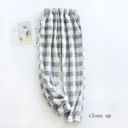 Men Autumn Winter Full Length Pajama Pants Thicken Flannel Sleep Bottom Casual