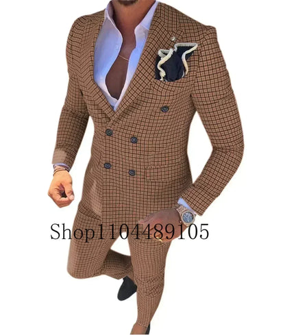 Plaid Suit Elegant Man Suit Dress for Men Regular Suit with Vintage Notch Lapel  Stage Costume Evening Party Summer Beach