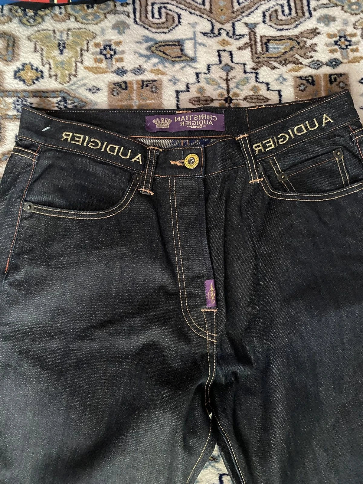 2000s Vintage Statue of liberty Diamonds Jeans Casual Denim Pants High Waist Straight Wide Leg Jeans