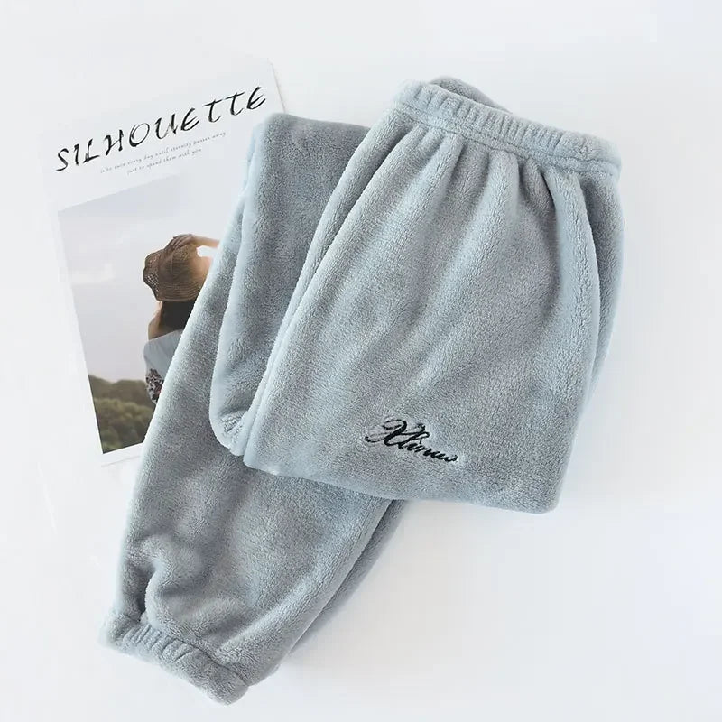 Couples' autumn and winter warm pants home pants ladies pajamas bottoms flannel thick coral fleece couple pants men