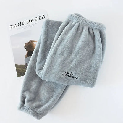 Couples' autumn and winter warm pants home pants ladies pajamas bottoms flannel thick coral fleece couple pants men