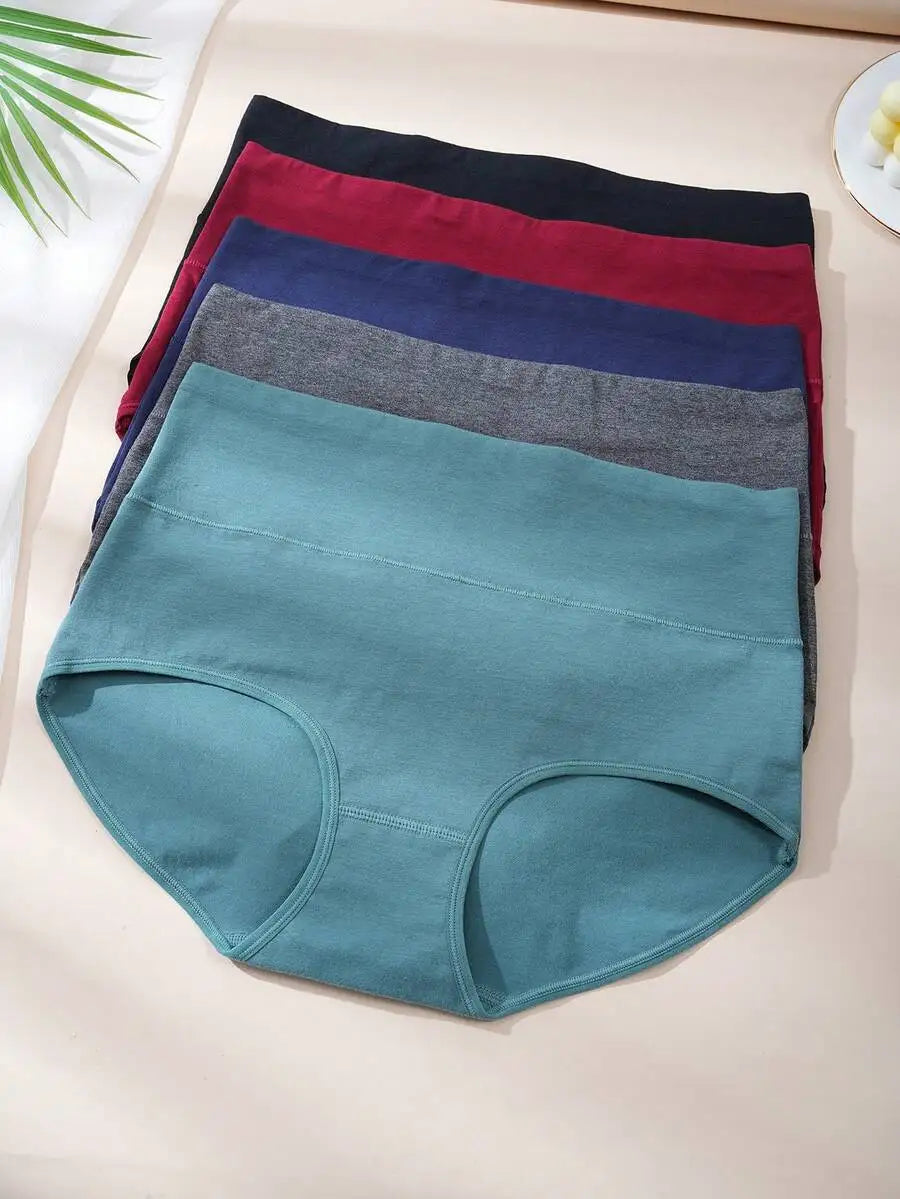 5 Pack Women High Waist Cotton Brief Soft Stretch Full Coverage Panties