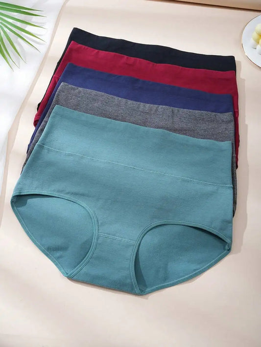 5 Pack Women High Waist Cotton Brief Soft Stretch Full Coverage Panties