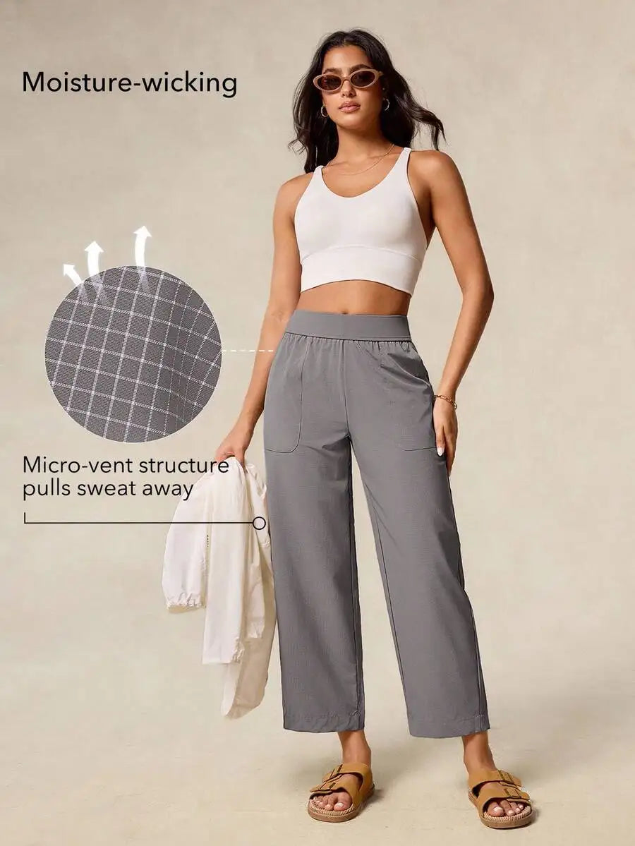 Women Sports Pants Casual Work Spring Summer Breathable Straight Leg Capri Solid Color Active Bottoms