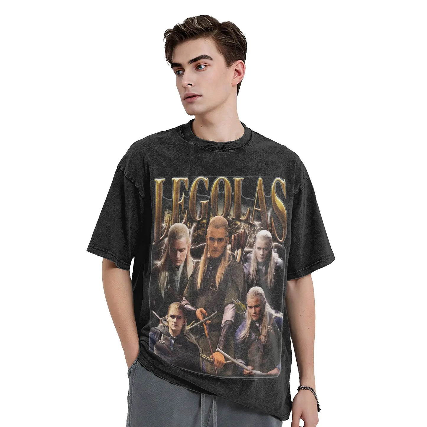 Washed T Shirts L-Lords Of The R-Rings Legolas Hip Hop Fashion T-Shirt Oversize  Streetwear Cotton Tops Tees for Men Women