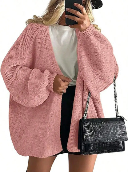 Cardigan Sweaters For Women Oversized Fall Long Sleeve Lightweight Knit Cardigans Winter Clothing Open Front Solid Color Crochet Lantern Sleeve Coat