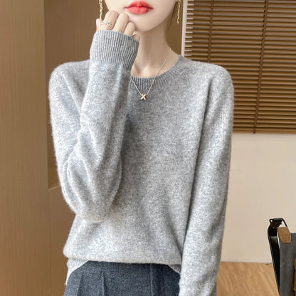 Women 100% Merino Wool Sweater New Fashion O-Neck Pullover Tops Basic Jumper Autumn Winter Woman Cashmere Sweater Knitted Blouse