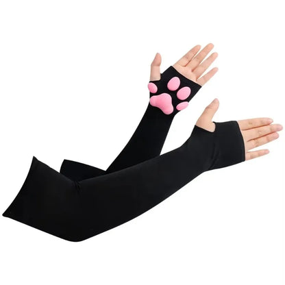2026 Cute 3D Silicone Pink Cat Claw Paw Pads Soft Fingerless Fluffy Sun Protection Cool Sleeves Cute Gloves Long Tube for Women