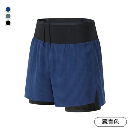 Double Deck Sports Shorts Men 2 in 1 Marathon Fitness Running Shorts Male Short Gym Man Basketball Workout Pants Multi-pocket