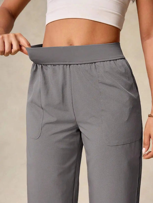 Women Sports Pants Casual Work Spring Summer Breathable Straight Leg Capri Solid Color Active Bottoms