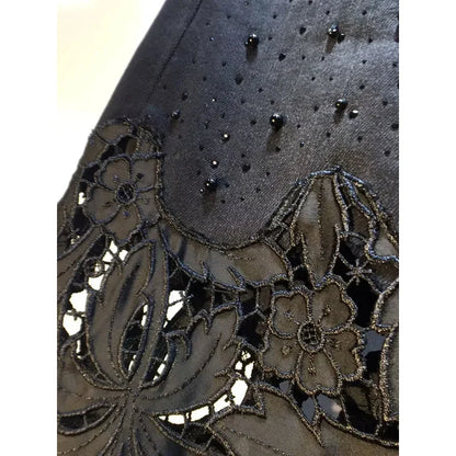 New Summer Denim Patchwork Hook Flower Hollow Lace Straight Leg Wide Leg Pants Casual High Waist Heavy Embroidery Rhinestone