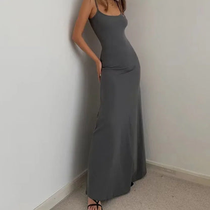 Summer women's new style fashionable simple temperament sling long backless thin waist sexy sweet spicy long casual dress