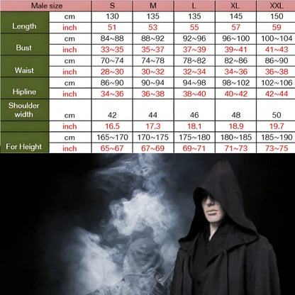 Sorcerer Long Shirt Hooded Black Robe Costume Halloween Cloak Cosplay Costume Wizard Tunic Hooded Robe Adults and Children