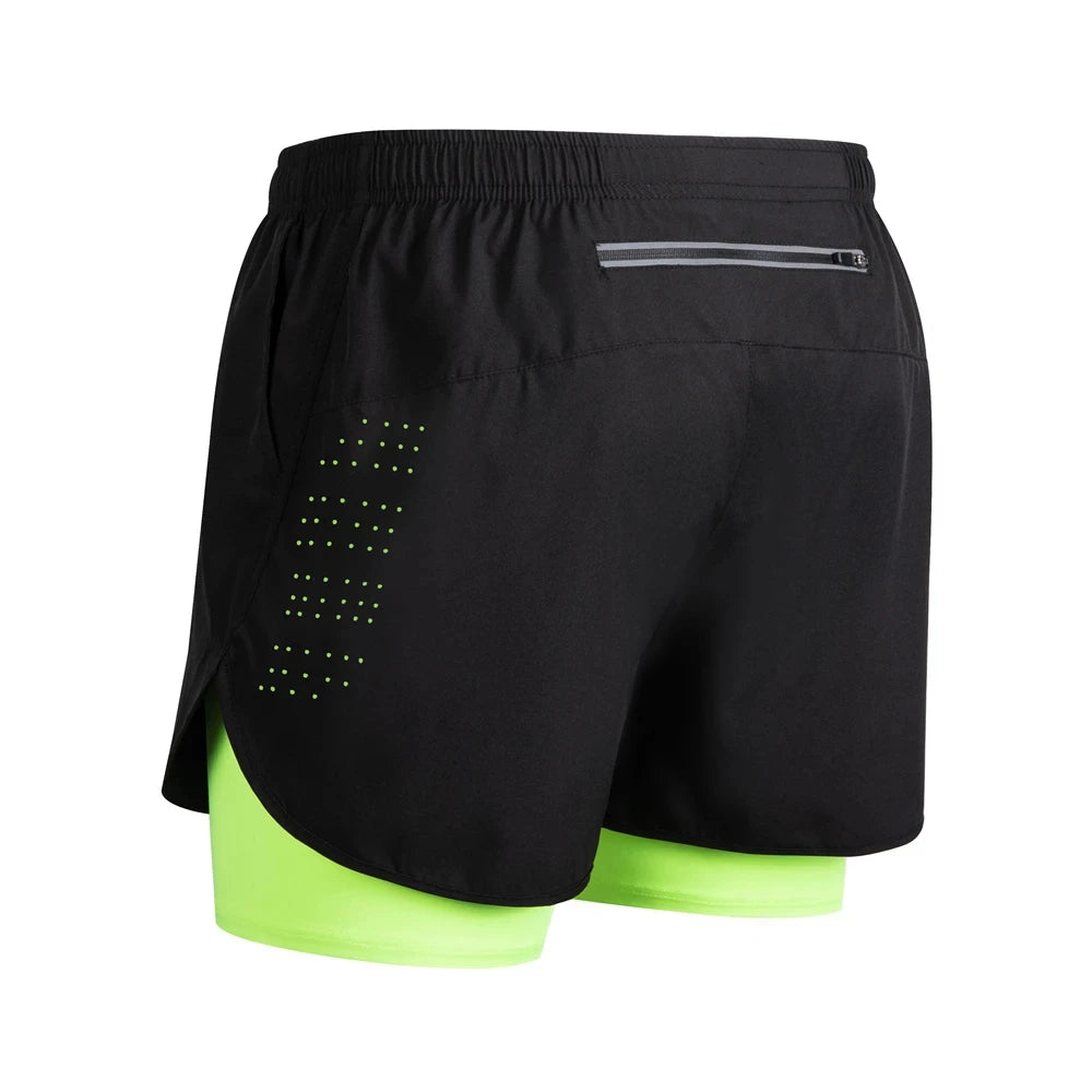 Summer Men's Reflective Running Shorts Fitness Quick Drying Double-Layer Shorts Men's Exercise Training Bodybuilding Shorts