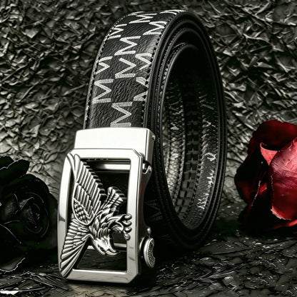 POYYAS Stylish Metal Buckle Men Belt for Women Printed Letter Animal Alloy Buckle - Fashion Daily Decoration Jeans Belt - Fashion Letter M Pattern Design Perfect Accessory for Business and Casual Belt