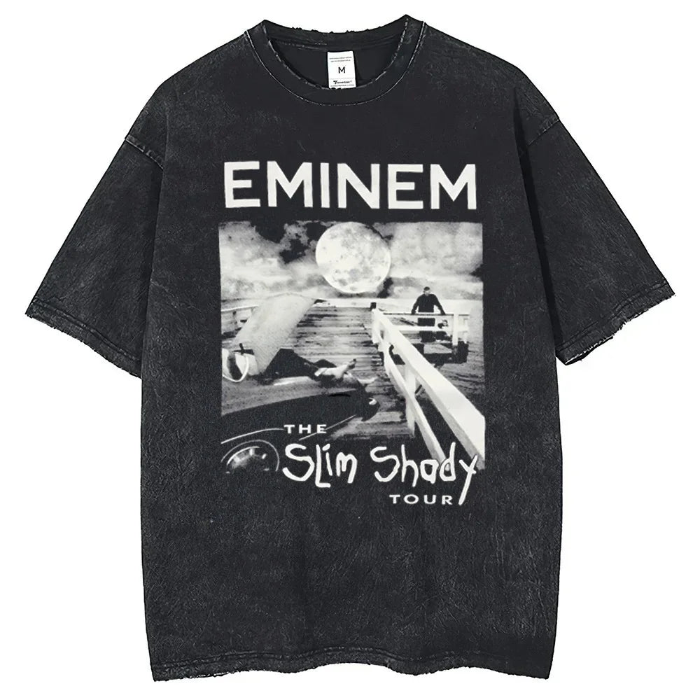 90s Rapper Eminem World Tour Music Washed T-shirt Unisex Gothic Streetwear Graphic T Shirts
