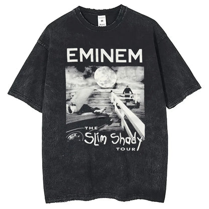 90s Rapper Eminem World Tour Music Washed T-shirt Unisex Gothic Streetwear Graphic T Shirts